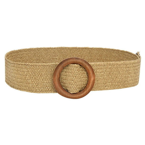 WANYNG Women Belt Smooth Wooden Belt Buckle Wide Round Vintage Waist Belt