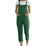 WANYNG jumpsuits for women Washed Linen Bib Jeans Overalls Casual Ripped Linen Jumpsuits Rompers pants for women Army Green L