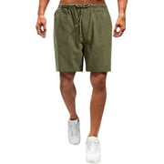 WANYNG mens pants Casual Loose High Waist Drawstring Elastic Waist Solid Shorts With Pockets pants for men Army Green L