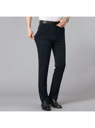 WANYNG mens pants Casual Business Solid Slim Pants Zipper Fly Pocket  Cropped Pencil Pant Trousers pants for men Dark Blue XL 