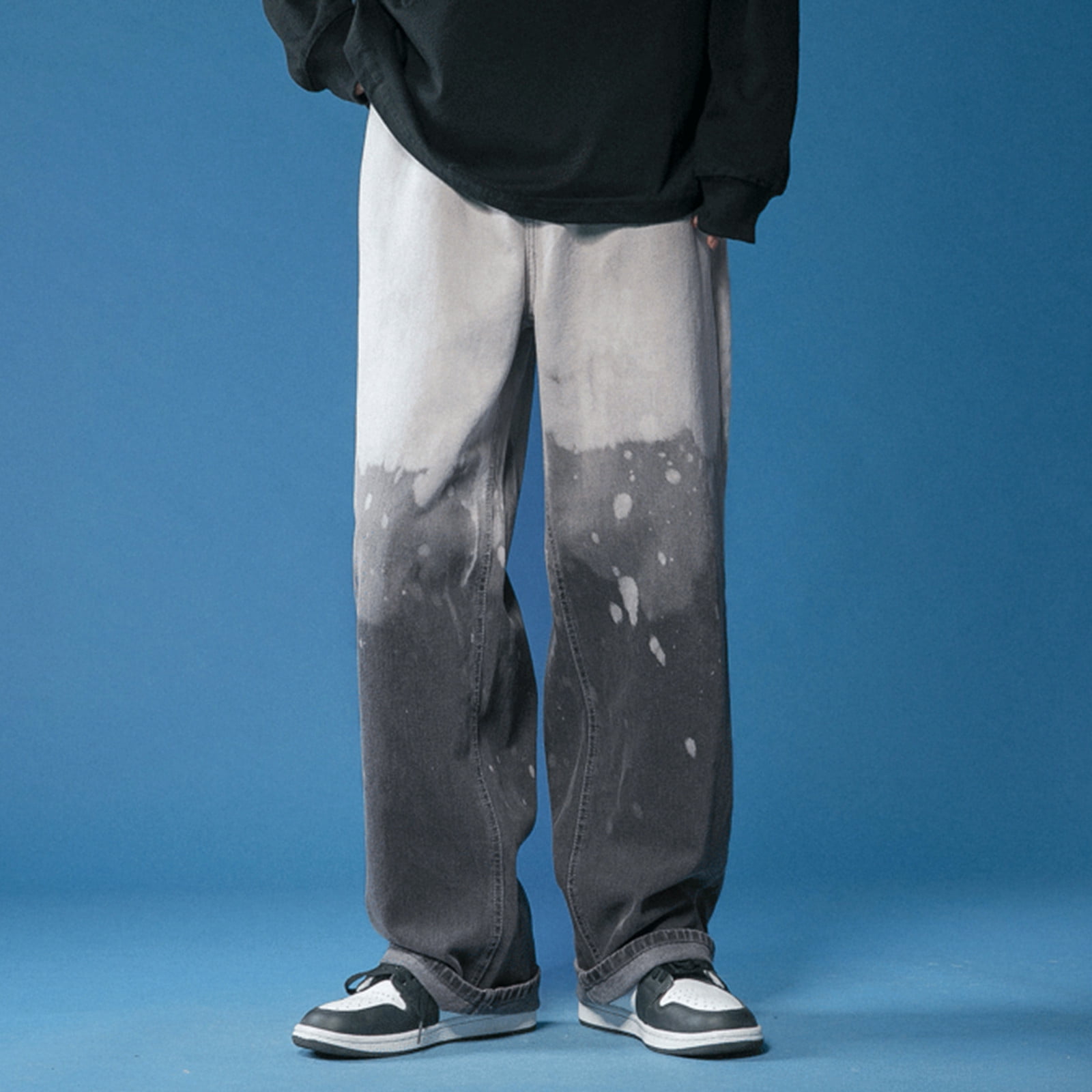 WANYNG pants for men Plus-Size Loose Jeans Street Wide Leg Trousers Pants  mens fall fashion 2022 Black 2XL 