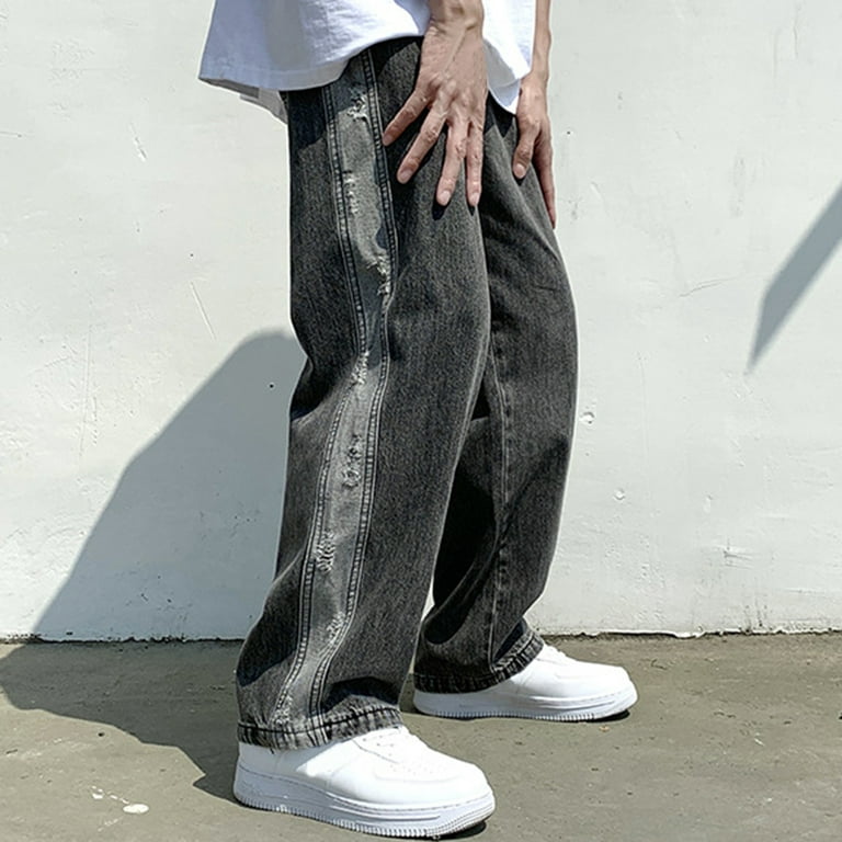 WANYNG pants for men Plus-Size Loose Jeans Street Wide Leg Trousers Pants  mens fall fashion 2022 Black M