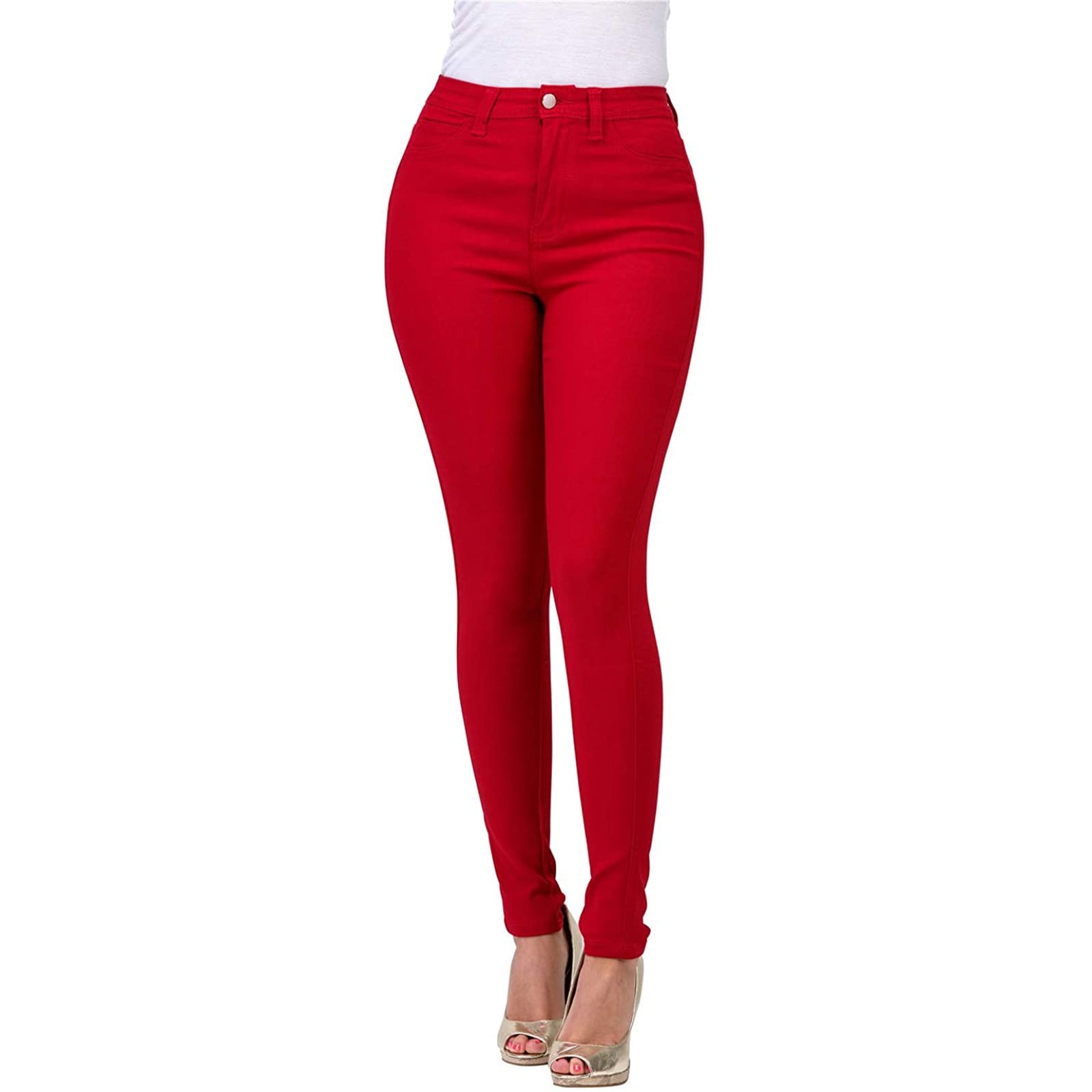 WANYNG pants for women Waisted Rise High Pant Stretc For Skinny Jeans Pants  womens fall fashion 2022 Red S 