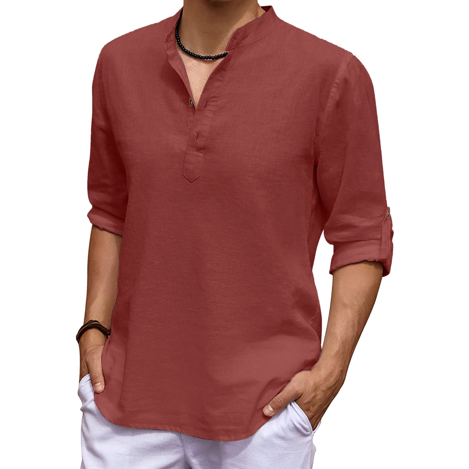 Lastinch Men Plus Size Orange Linen Cotton Formal Shirt (36