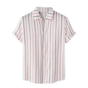 WANYNG shirts for men Men's Casual Beach Splice Print Short Sleeve Button Turn-Down Collar Shirt V Neck fall clothes for men 2022 Pink 2XL