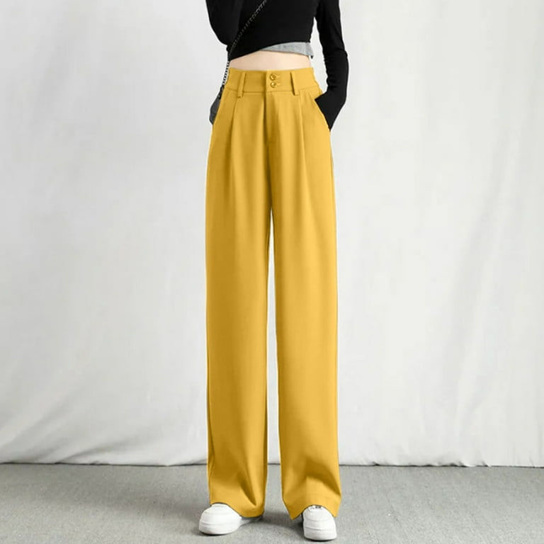 WANYNG women's pants Women's Wide Leg Pants High Elastic Waisted In The  Back Business Work Trousers Long Straight Suit Pants For Summer Dress  Yellow M 
