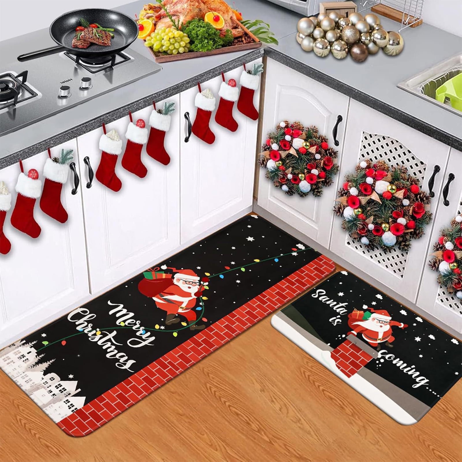 WANYR Christmas Old Man Set Kitchen Mat Home Holiday Decoration