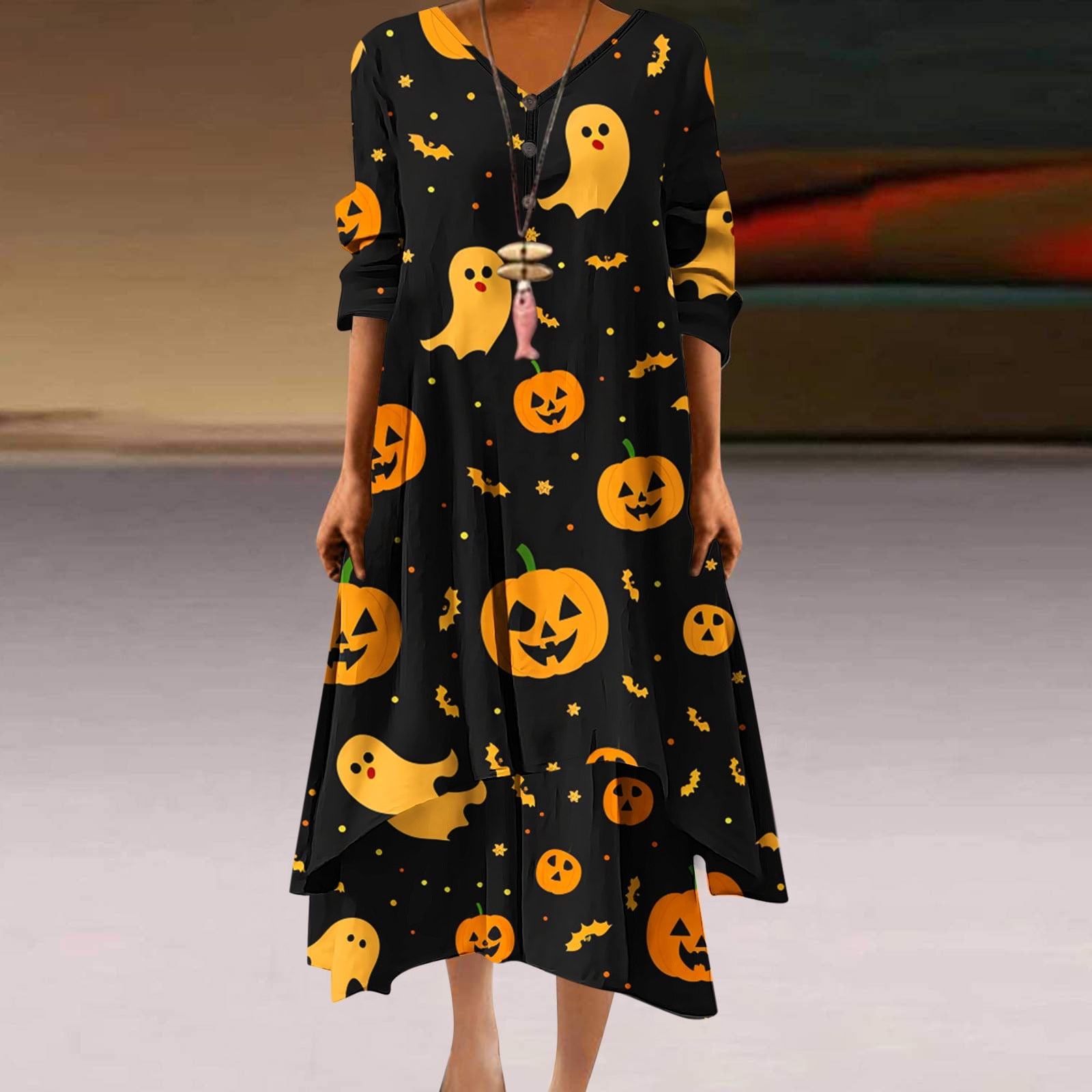 Jejkip Halloween Costumes Women Casual Loose Printed Irregular Buttoned