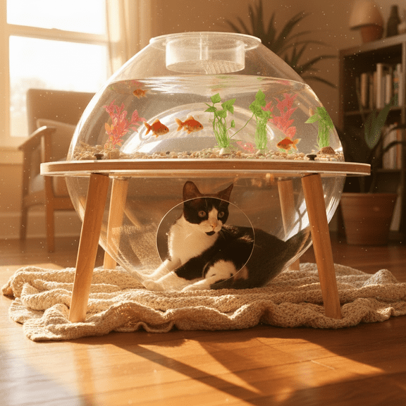 WAOWAO 2-in-1 Cat House & Fish Tank with Viewing Window - Solid Wood Frame, Clear Tempered Acrylic, Multi-Level Playhouse for Cats & Small Pets, Space-Saving Indoor Furniture