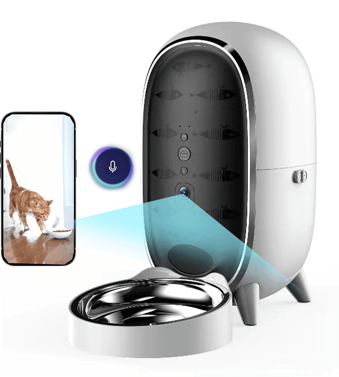 WAOWAO Smart Pet Feeder with 1080P HD Camera, App Control, Voice Recorder, 3L Large Capacity for Cats/Dogs