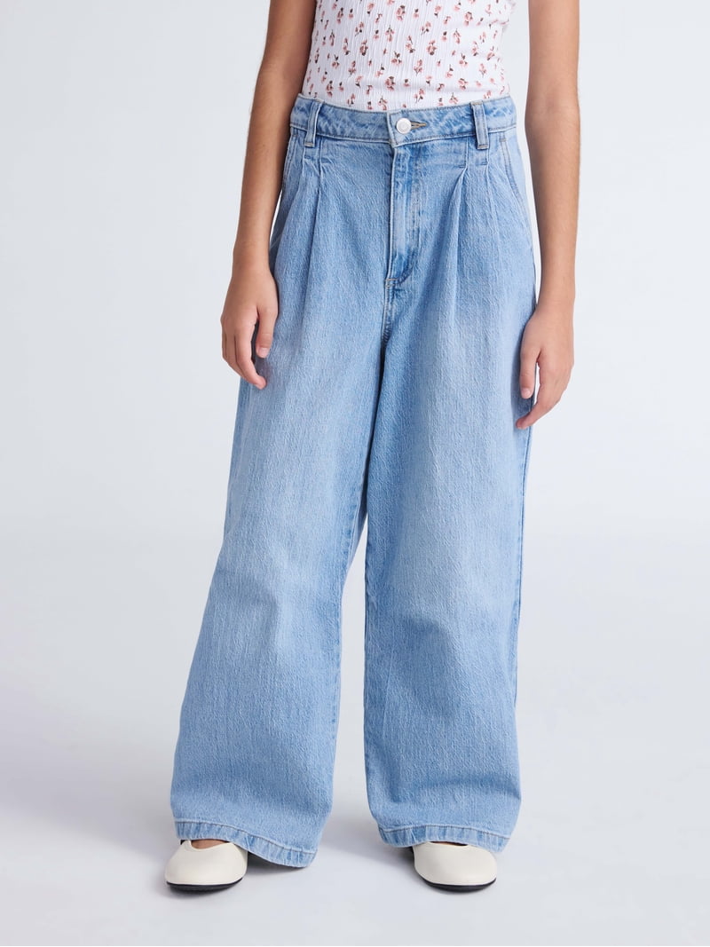 Weekend Academy Girls Wide Leg Pleated Denim Jeans, Sizes 5-18