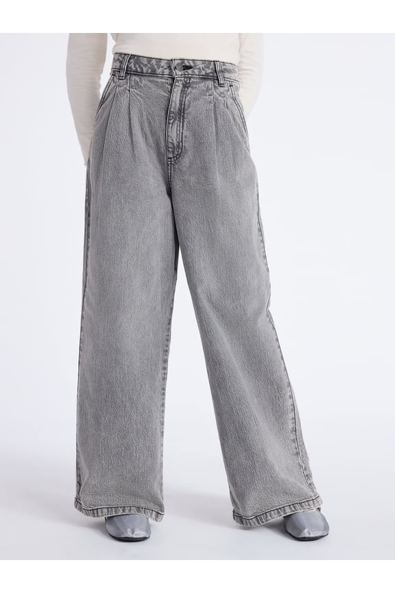 Girls Wide Leg Pleated Denim Jeans, Sizes 5-18
