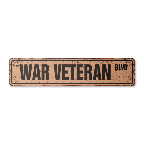 WAR VETERAN Vintage Aluminum Street Sign WWI WWII Vietnam Vet retirement rustic metal tin | Indoor/Outdoor | 18" Wide