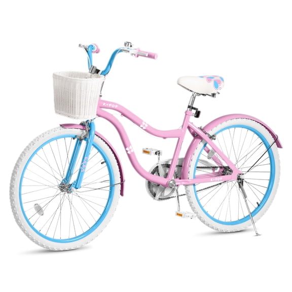 WARAYZ 24" Girls Bike with Basket, Adjustable Seat, Dual Brakes, Steel Frame Kids Bicycle, Pink