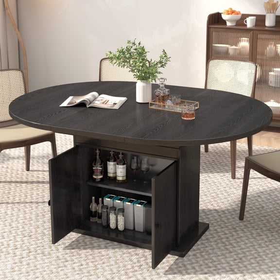 WARAYZ 43.3–59in Extendable Dining Table, Wood Expandable Design with Hidden Storage, Rectangular Space-Saving Black