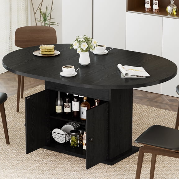WARAYZ 43.3–59in Extendable Dining Table, Wood Expandable Design with Hidden Storage, Rectangular Space-Saving Black