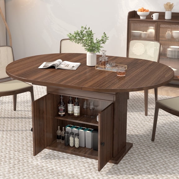 WARAYZ 43.3–59in Extendable Dining Table, Wood Expandable Design with Hidden Storage, Rectangular Space-Saving Dark Brown