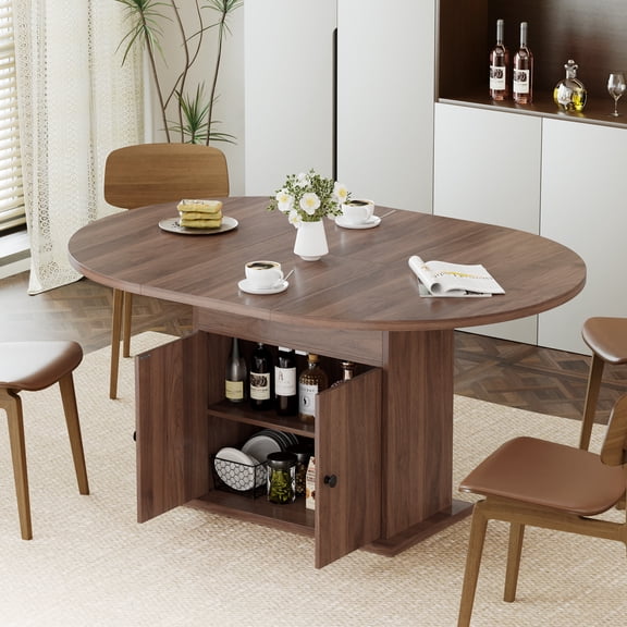 WARAYZ 43.3–59in Extendable Dining Table, Wood Expandable Design with Hidden Storage, Rectangular Space-Saving Dark Brown