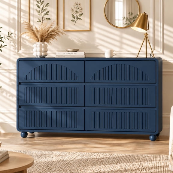 WARAYZ 6 Drawer Dresser Storage Cabinet Modern Fluted Panel Wide Desktop Engineered Wood Blue