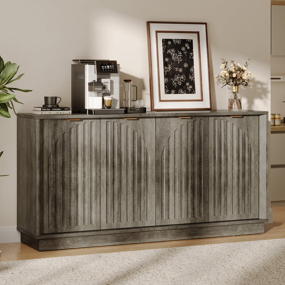 WARAYZ Arched Sideboard with 45° Beveled Design, Adjustable Shelves, Easy Assembly & Maintenance, Gray