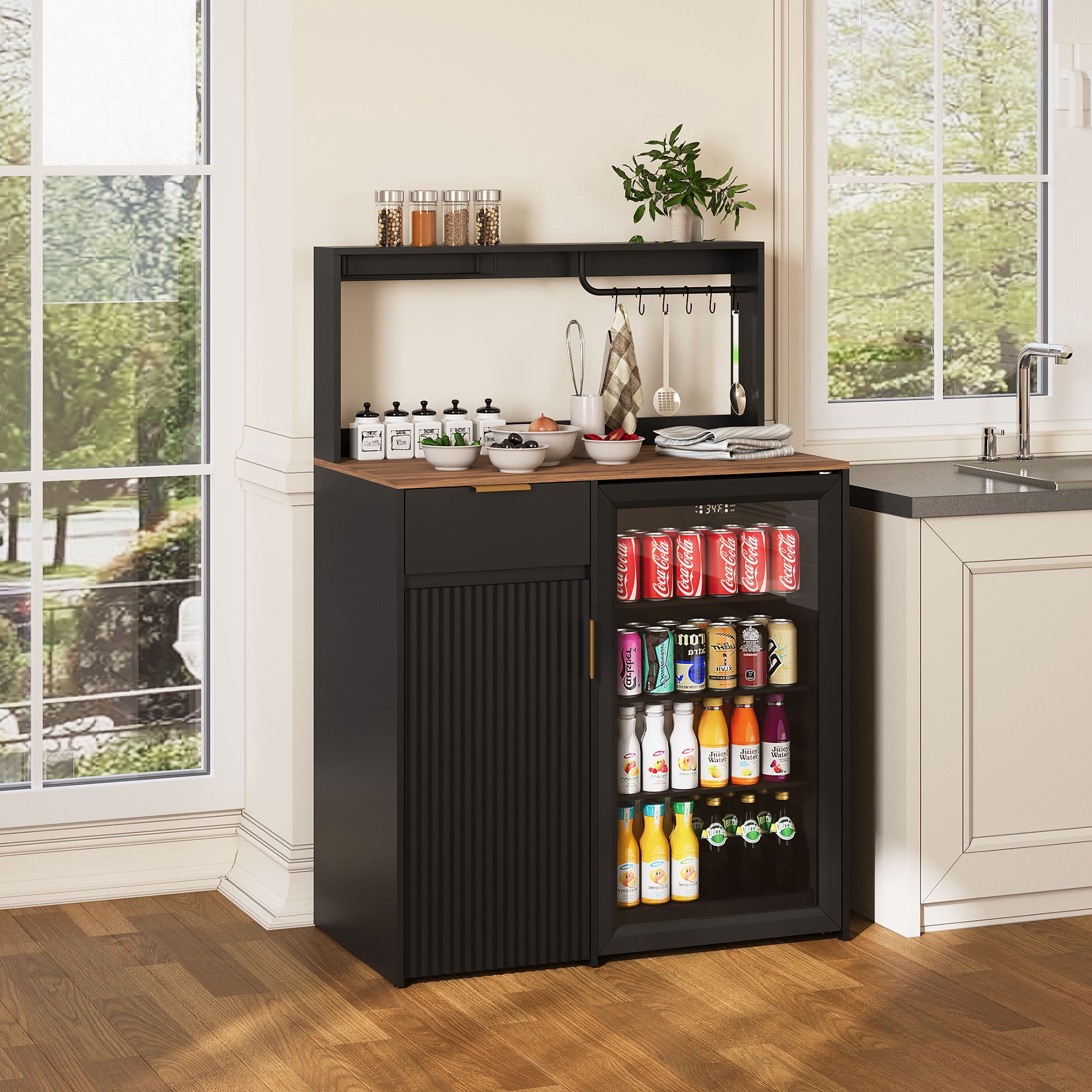 WARAYZ Coffee Bar Cabinet with Mini Fridge Space & Charging Station ...