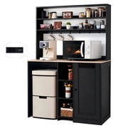 WARAYZ Mini Fridge Cabinet with Power Outlets, Kitchen Storage Organizer with Countertop, Shelves, Door Rack & Hooks, Black