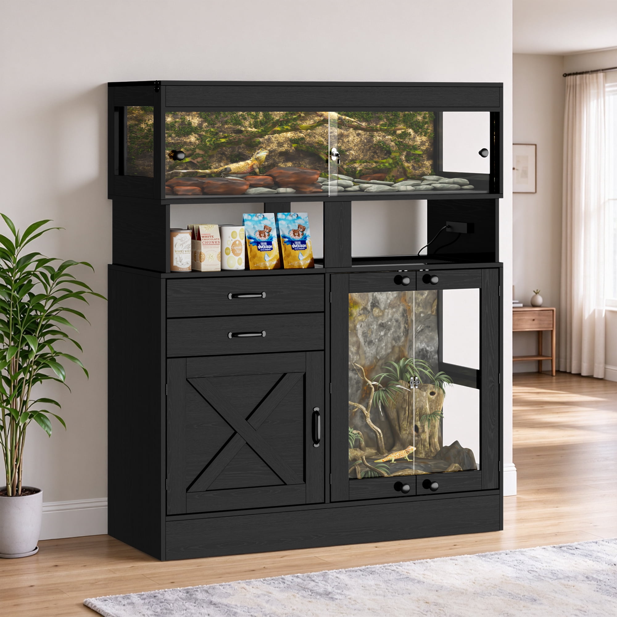 Kitchen Terrarium WARAYZ Reptile Terrarium Cabinet with Sliding Acrylic Doors, Power ...