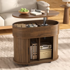 WARAYZ Rotating Tabletop Lift-Top Coffee Table with Storage & Power Outlet, Walnut