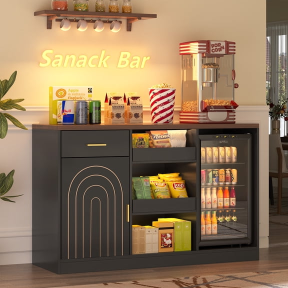 WARAYZ Snack Cabinet with Fridge Space, Coffee Bar Cabinet with RGB Lights, Power Outlet & USB, Storage with Drawer & Shelves (No Fridge)