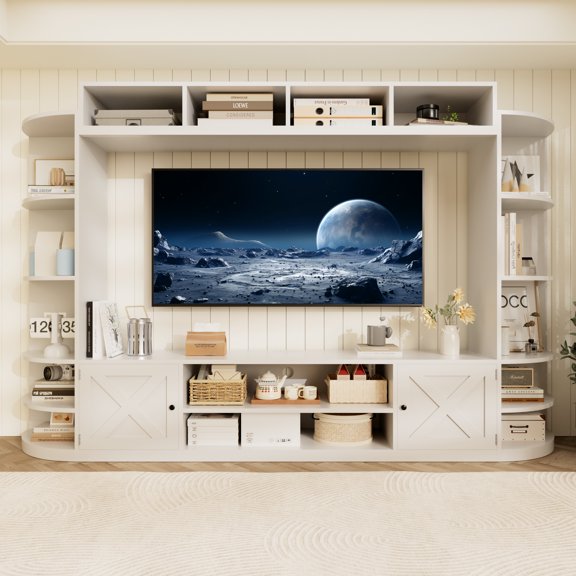 WARAYZ TV Wall Unit Entertainment Center with Power Outlets, Hidden Storage & Side Display Shelves