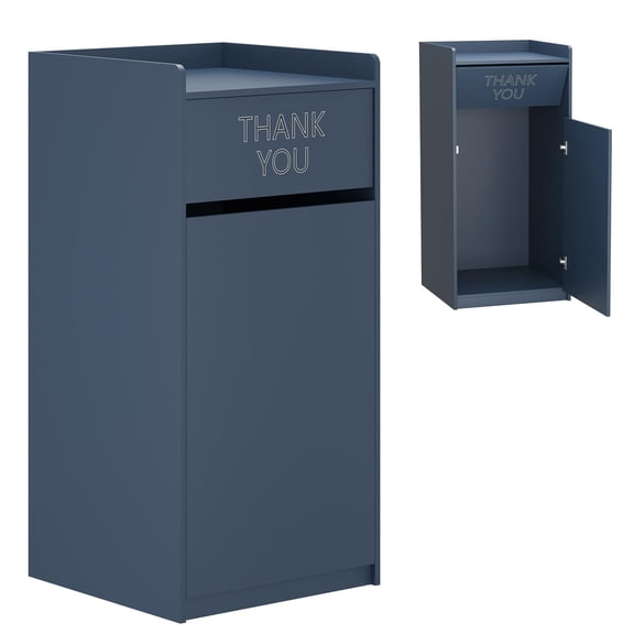WARAYZ Trash Can Cabinet 40 Gallon, Hidden Garbage Bin Cabinet with Flip Top, Front Door, Waterproof, Pet-Proof, Large Capacity for Kitchen Restaurant, Blue
