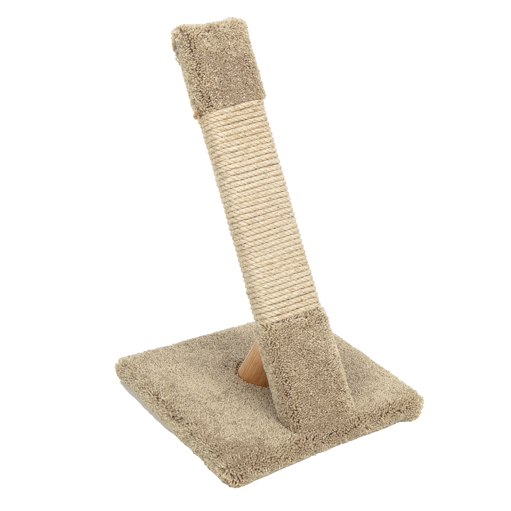 Beige Angled Sisal Cat Scratcher with Carpet Base