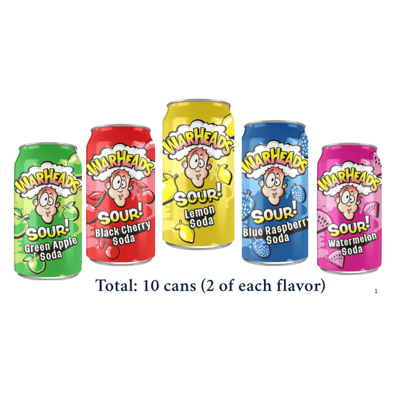 WARHEADS Sour Soda Variety Pack 10 Cans (12 fl oz), 5 Flavors