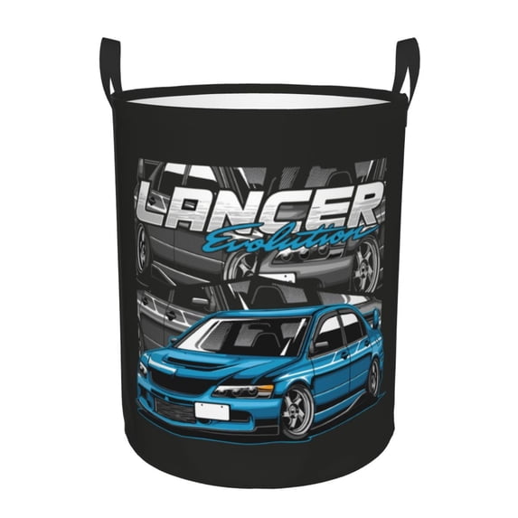 WARHOOME Collapsible Laundry Hamper with Handles, Waterproof Circular Hamper Japanese Drift Auto Print Dirty Clothes Basket (Medium)