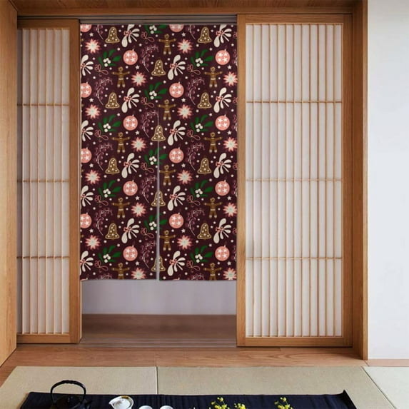 WARHOOME Japanese Doorway Curtain, Christmas Bells Black Graffiti Restaurant Closet Door Tapestry Entrance Kitchen Curtains, 34 x 56 inches