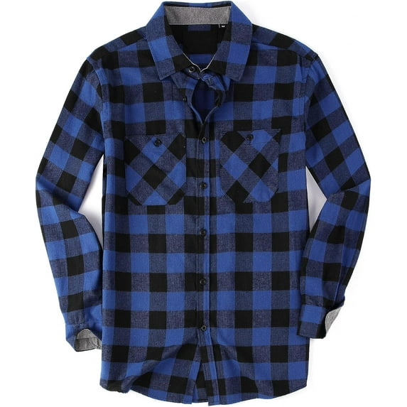 WARHORSEE Flannel Shirt for Men Long Sleeve Regular Fit Button Down Casual Plaid Shirt