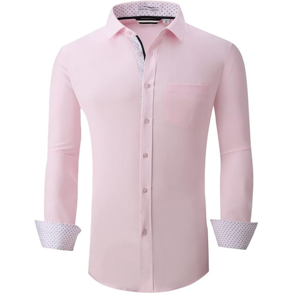 WARHORSEE Mens Dress Shirts Long Sleeve Performance 4-Way Stretch Wrinkle Free Casual Button Down Shirt