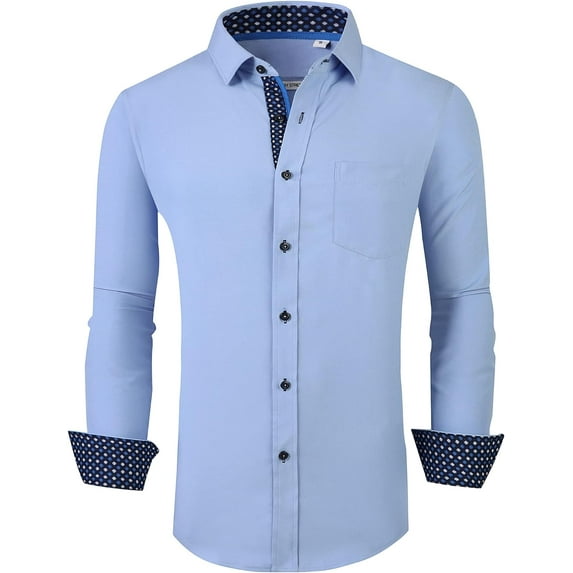 WARHORSEE Mens Dress Shirts Long Sleeve Performance 4-Way Stretch Wrinkle Free Casual Button Down Shirt