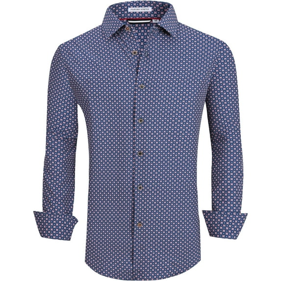 WARHORSEE Mens Dress Shirts Long Sleeve Regular Fit Printed Button Down Shirts