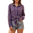 thumbnail image 1 of WARHORSEE Plaid Flannel Shirts for Women Long Sleeve, Loose Fit Womens Casual Flannels Button Down Shirts Blouses Tops, 1 of 9