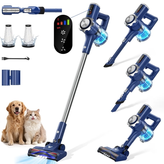 WARIOUT 35KPA Cordless Stick Vacuum Cleaner, Lightweight Self-Standing Vacuum for Pet Hair, Carpet & Hardwood Floor, with 45Min Runtime, LED Display, HEPA Filtration and 6 Tools
