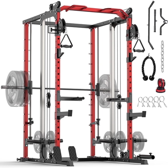 WARIOUT Full Power Cage, 2000LBS Multi-Function Smith Machine with Cable Crossover System for Full-Body Workouts