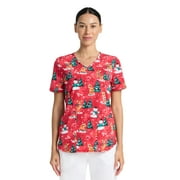 SCRUBSTAR Rudolph Warm And Cozy Women's V-Neck Print Scrub Top, Sizes XS-3XL