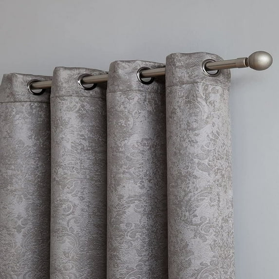 WARM HOME DESIGNS 1 Pair (2 Panels) of Gray Blackout Curtains with Embossed Textured Damask Flower Pattern. EV GREY 2x54x63