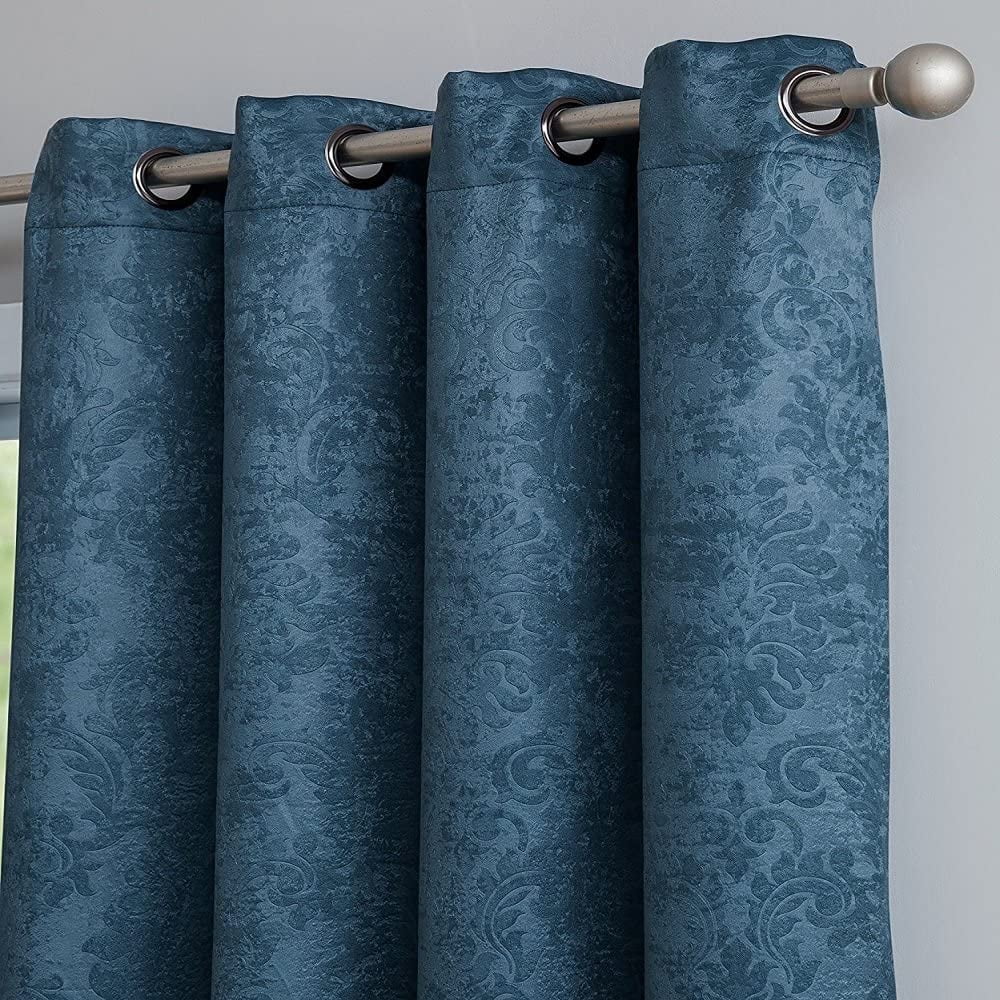 WARM HOME DESIGNS 1 Pair (2 Panels) of Blue Teal Blackout Curtains with Embossed Textured Damask Flower Pattern. EV TEAL 2x54x63