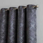 WARM HOME DESIGNS 1 Pair of 54 x 84 Black Charcoal Blackout Curtains with Embossed Textured Damask Pattern.