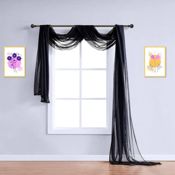 WARM HOME DESIGNS 18 Feet Long Sheer Black Window Scarf, 55 X 216 Inches in Size. AM Black 216