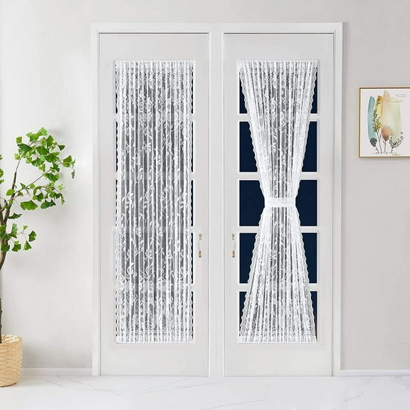 Warm Home Designs Pair of 2 White Lace French Door Curtains. 52 nch Wide by 72 Inches Long. Doorway Sidelight Curtains Come with 2 Matching Tie-Backs. ROS White 52 x 72