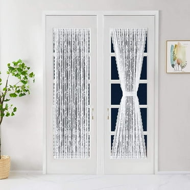 WARM HOME DESIGNS 2 White Color Sheer Lace French Door Curtain Panels 52 Inch Wide x 72 Inches Long. Doorway Sidelight Curtains Come with 2 Matching Tie-Backs.