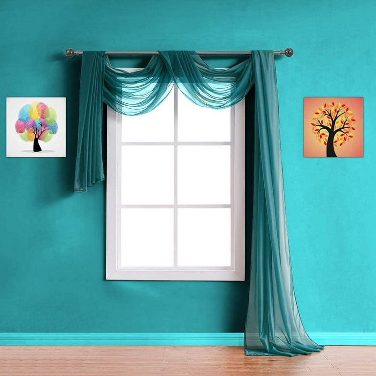 WARM HOME DESIGNS 24 Feet XXL Sheer Green Teal Color Window Scarf. Voile Valance Scarves are 55 X 288 Inches. Great as Bed Canopy Wedding Arch